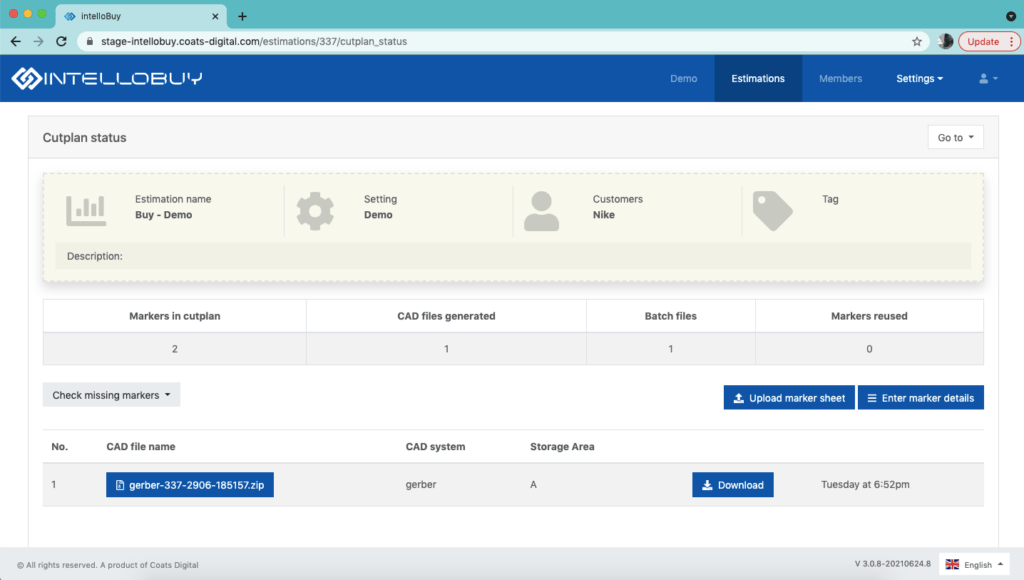 Screenshot of critical path management in Coats Digital's IntelloBuy solution