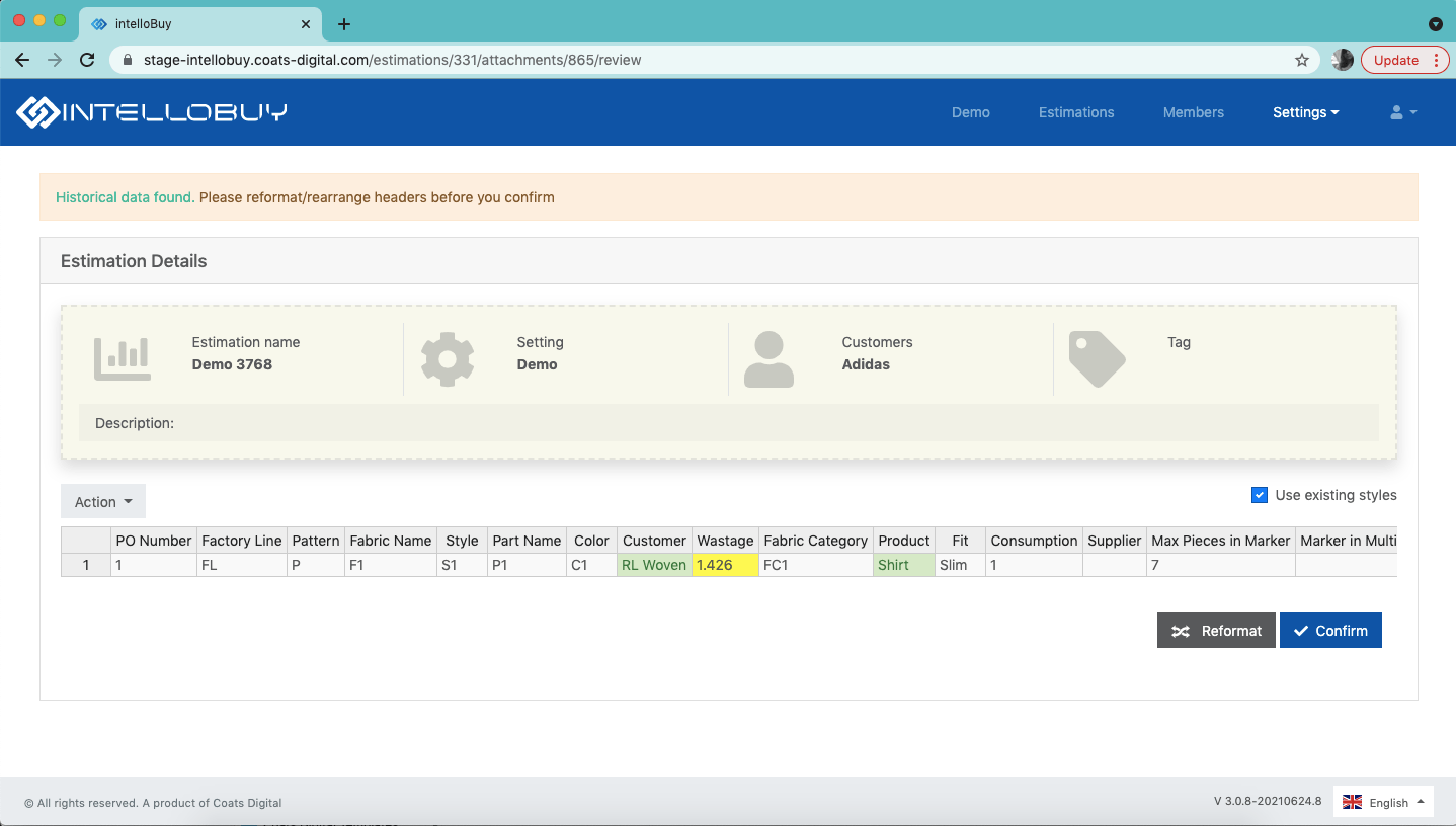 Historical Cutting Data in Coats Digital's IntelloBuy solution