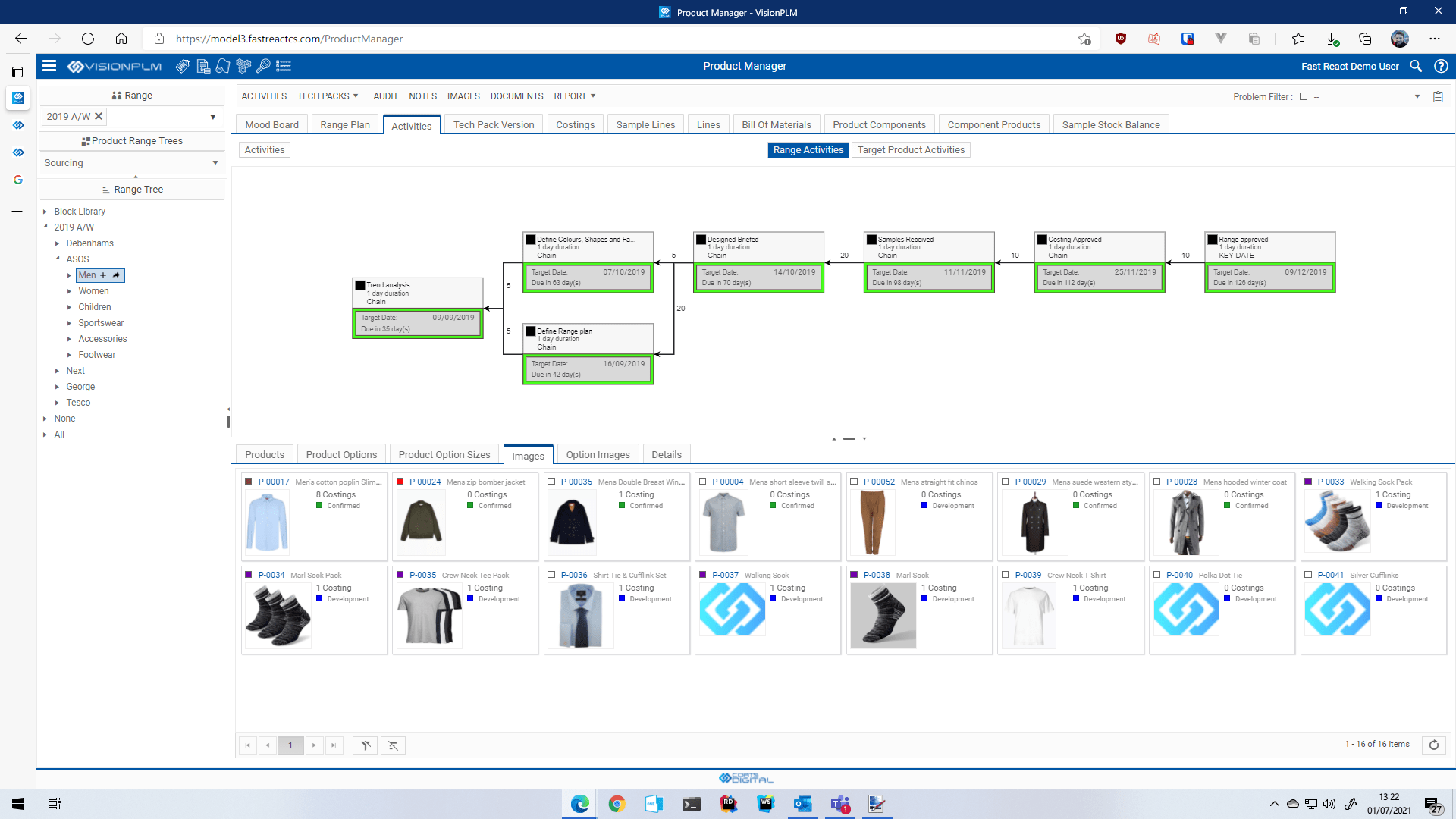 Range planning module in VisionPLM Screenshot of Range planning module in Coats Digital's VisionPLM solution