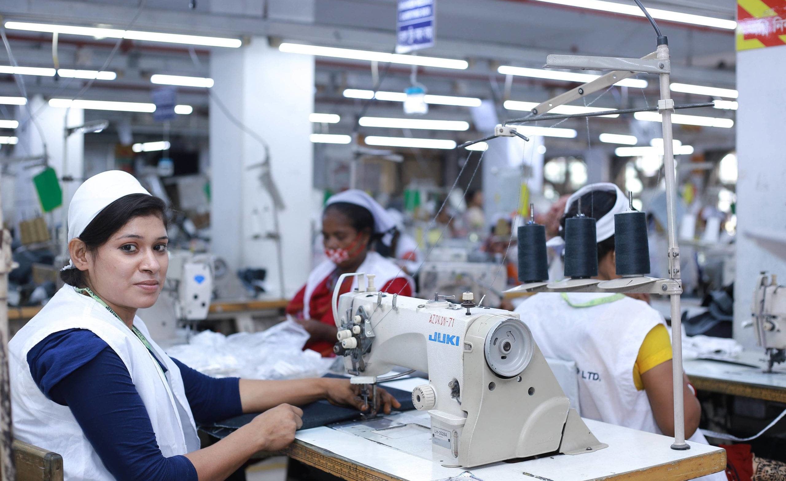 Garment production floor in Azim Group factory in Bangladesh