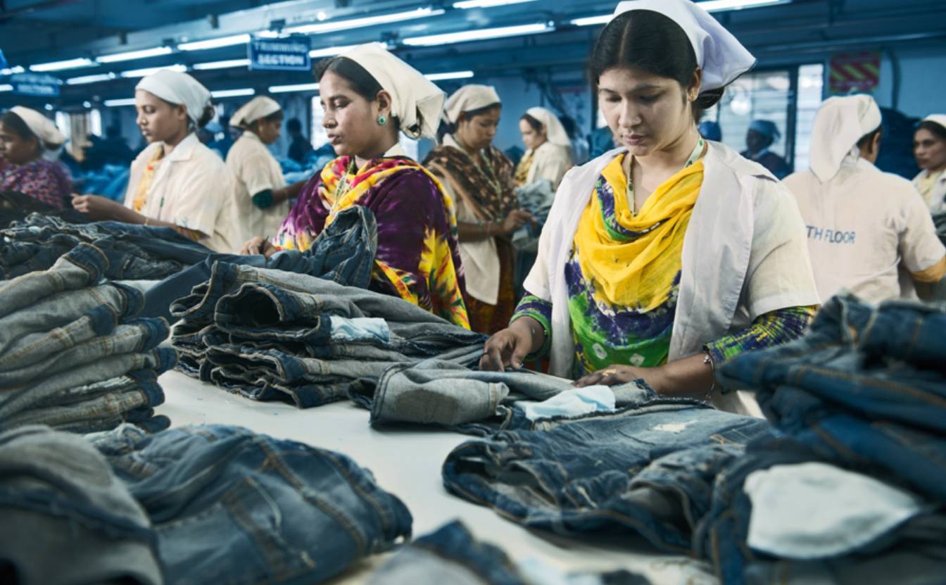 Quality inspection at a garment manufacturing facility in Bangladesh