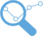 Blue icon with magnifying glass over connecting dots
