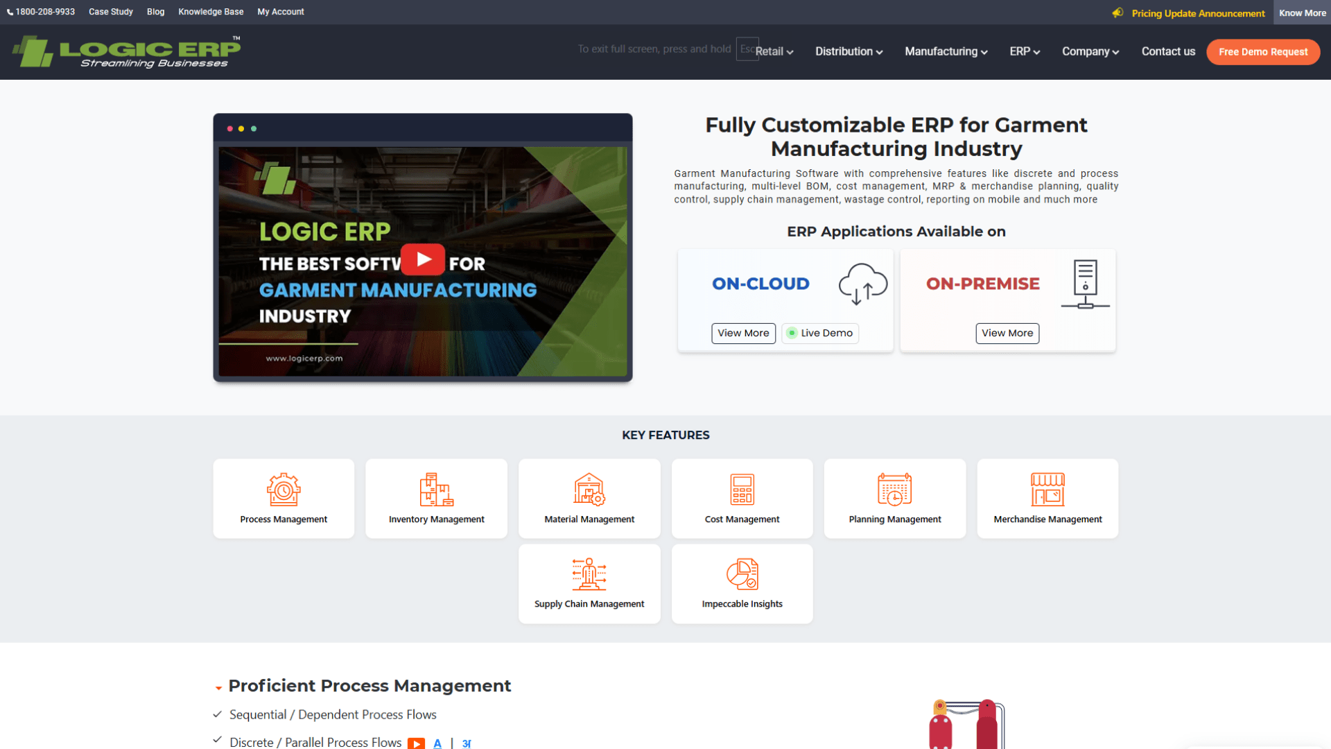 A screen capture of the LOGIC ERP (Apparel) website homepage
