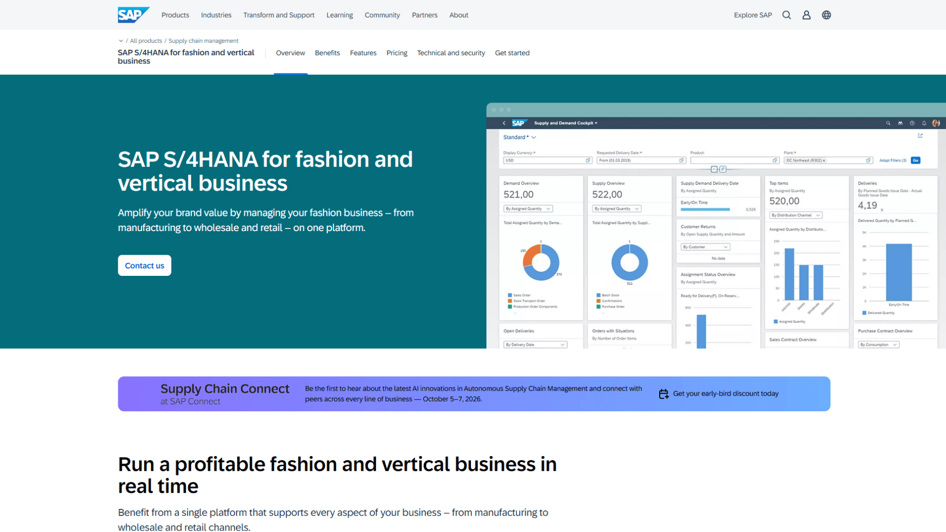 A screen capture of the SAP S/4HANA  website homepage