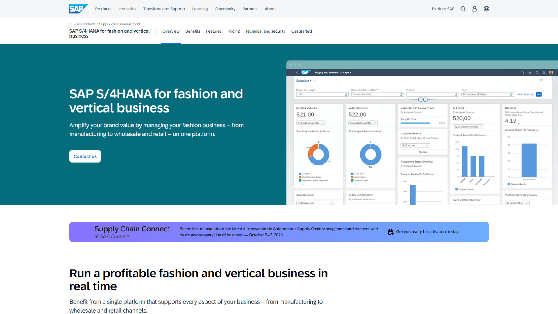 A screen capture of the SAP S/4HANA website homepage