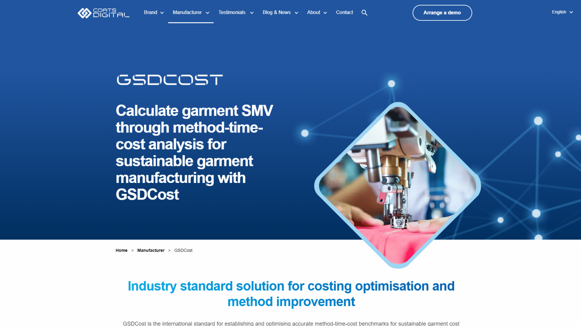 A screen capture of the GSDCost (Coats Digital) website homepage