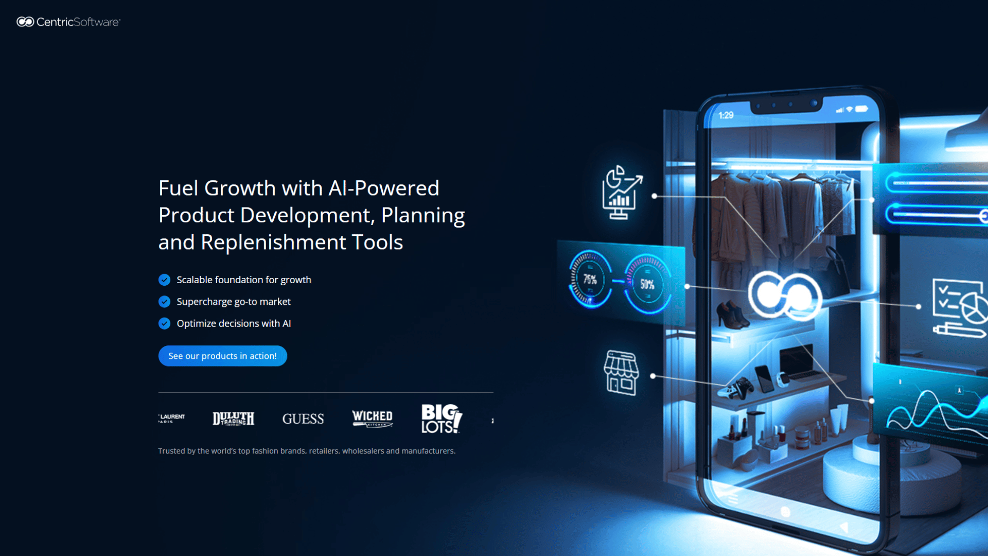 A screen capture of the Centric PLM website homepage
