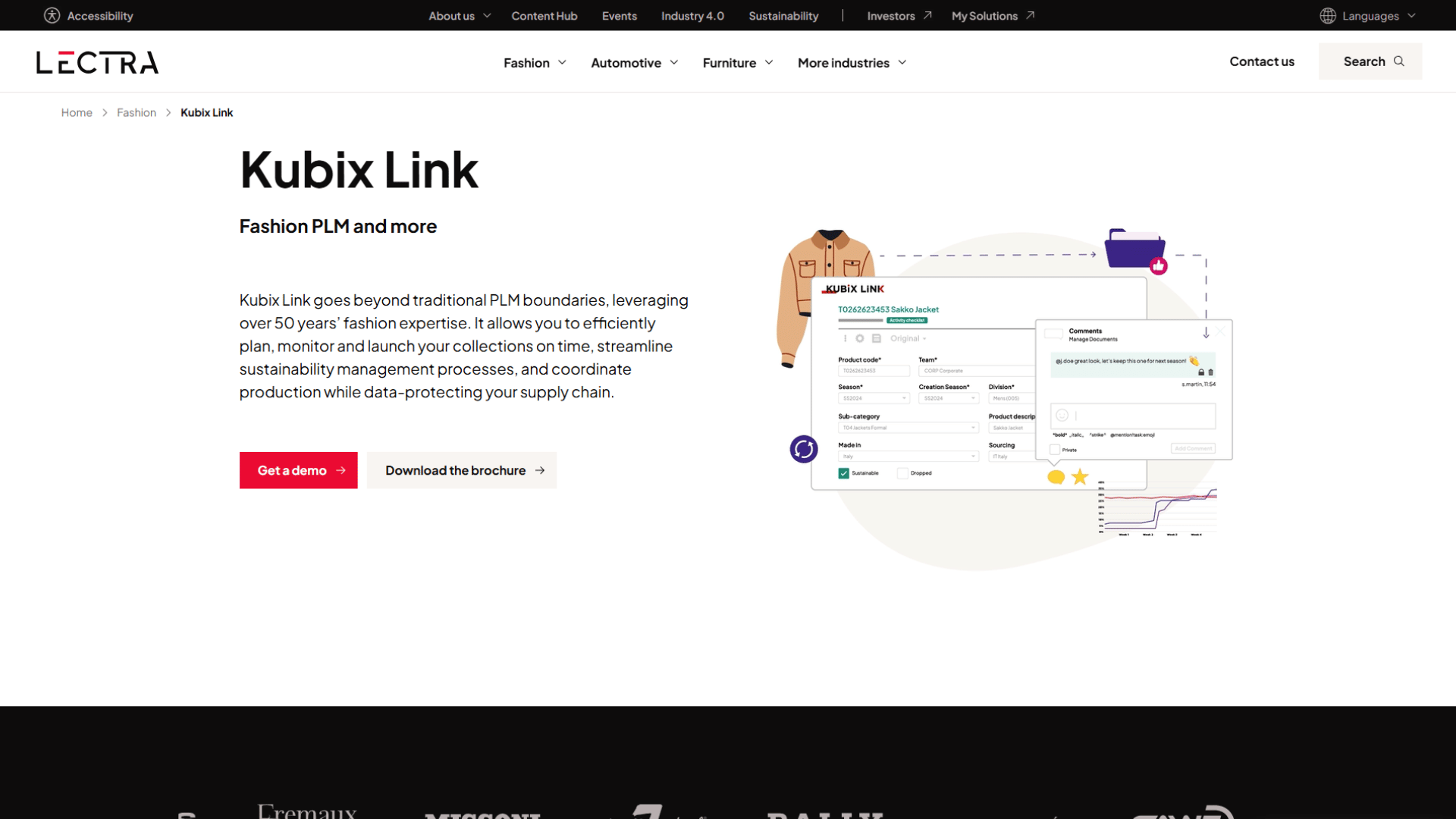 A screen capture of the Lectra  Kubix Link  website homepage
