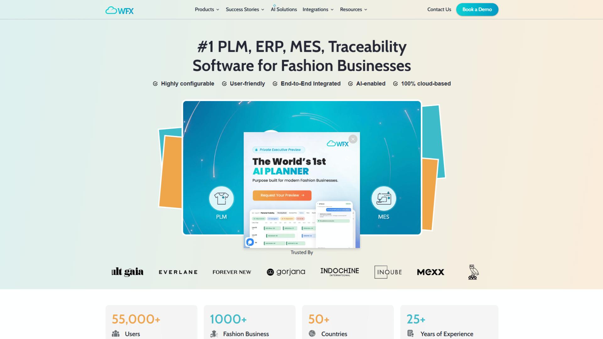 A screen capture of the WFX (World Fashion Exchange)
 website homepage